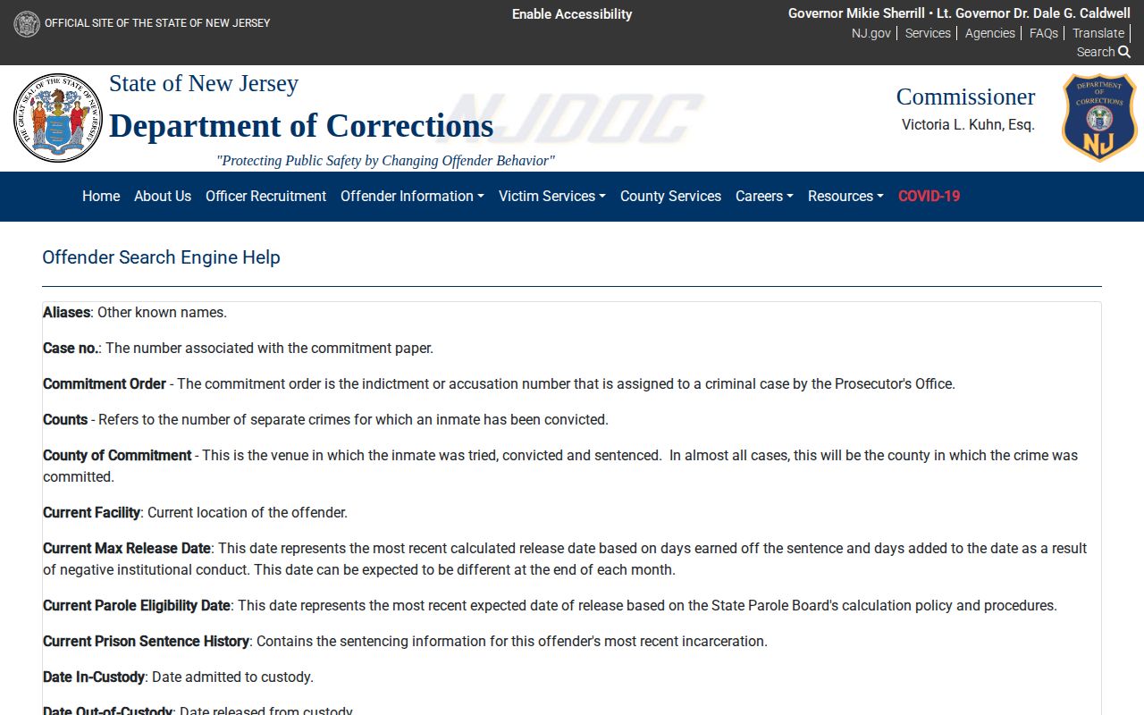 NJDOC definitions used for Warren County projected release date lookup